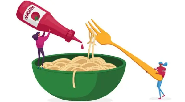 Niecodzienne obrazy AI ludzi jedzących spaghetti w surrealistyczny sposób